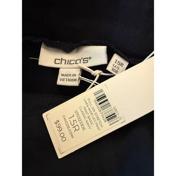 Chico's Navy Wide Leg Linen Pants Pull On Plus 1.5R (10)  NWT Stretch - Picture 5 of 9